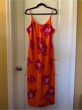 Scoop Orange Floral Midi Slip Dress - Size L